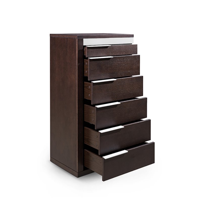 Pemberly Row 6-Drawer Wood Veneer & Metal Chest in Brown Oak/Gray Gloss