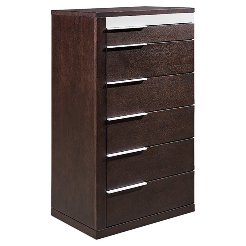 Pemberly Row 6-Drawer Wood Veneer & Metal Chest in Brown Oak/Gray Gloss