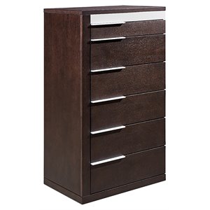 Pemberly Row 6-Drawer Wood Veneer & Metal Chest in Brown Oak/Gray Gloss