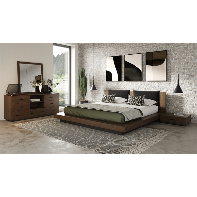 Pemberly Row 6-Drawer Wood Bedroom Dresser in Dark Walnut & Matte Black