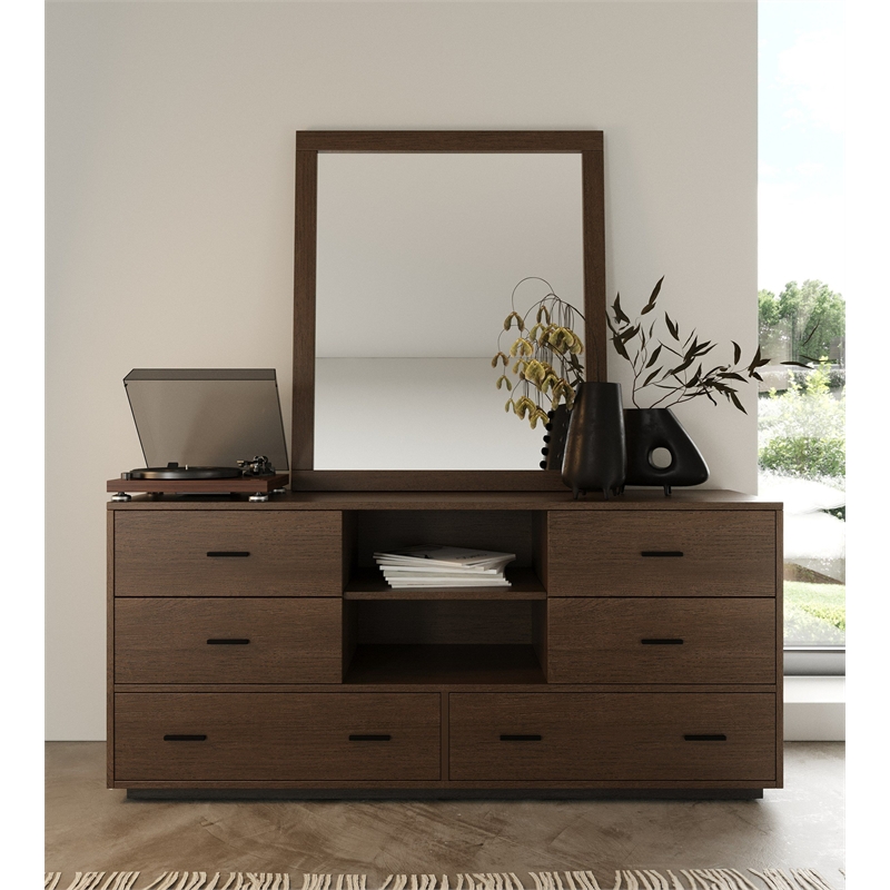 Pemberly Row 6-Drawer Wood Bedroom Dresser in Dark Walnut & Matte Black