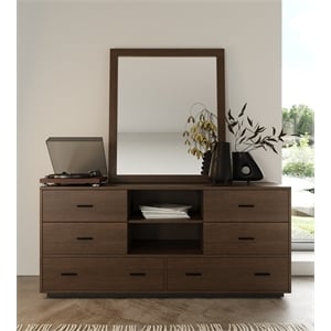 Pemberly Row 6-Drawer Wood Bedroom Dresser in Dark Walnut & Matte Black