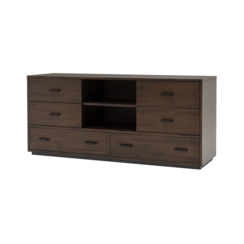 Pemberly Row 6-Drawer Wood Bedroom Dresser in Dark Walnut & Matte Black
