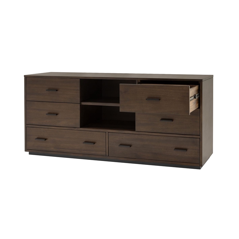 Pemberly Row 6-Drawer Wood Bedroom Dresser in Dark Walnut & Matte Black