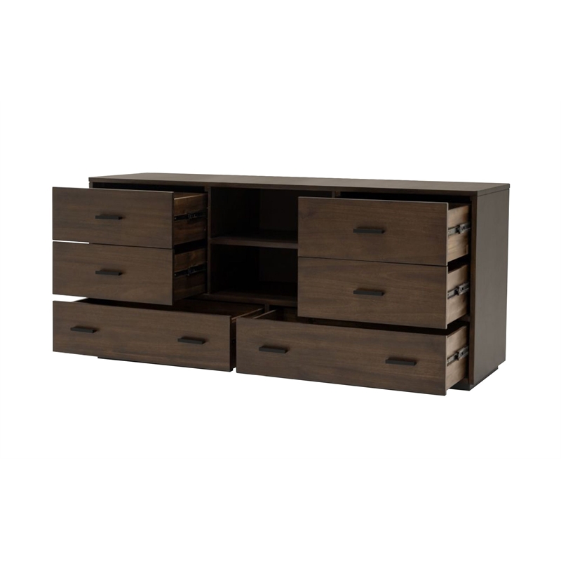 Pemberly Row 6-Drawer Wood Bedroom Dresser in Dark Walnut & Matte Black