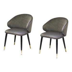 Pemberly Row 18.9&quot Modern Velvet/Metal Dining Chairs in Dark Gray (2 Pack)