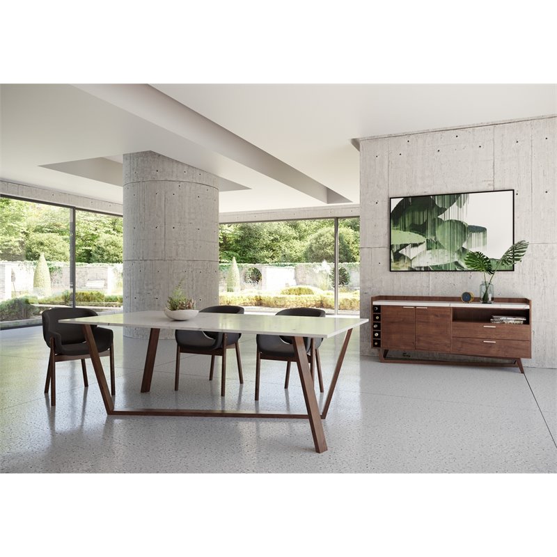 Pemberly Row 2-Door 2-Drawer Modern Wood and Marble Buffet in Walnut