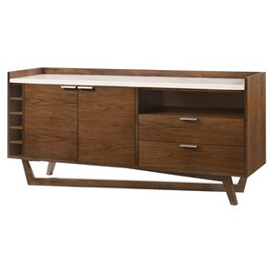 Pemberly Row 2-Door 2-Drawer Modern Wood and Marble Buffet in Walnut