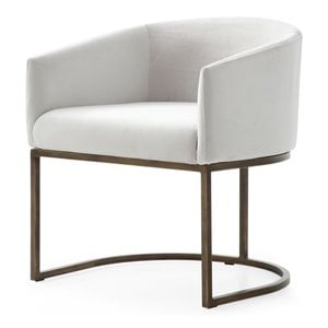 Pemberly Row 18&quot Modern Fabric and Metal Dining Chair in Off White/Brass