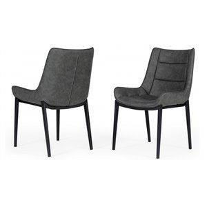 Pemberly Row 19&quot Modern Faux Leather/Iron Dining Chairs in Gray (Set of 2)