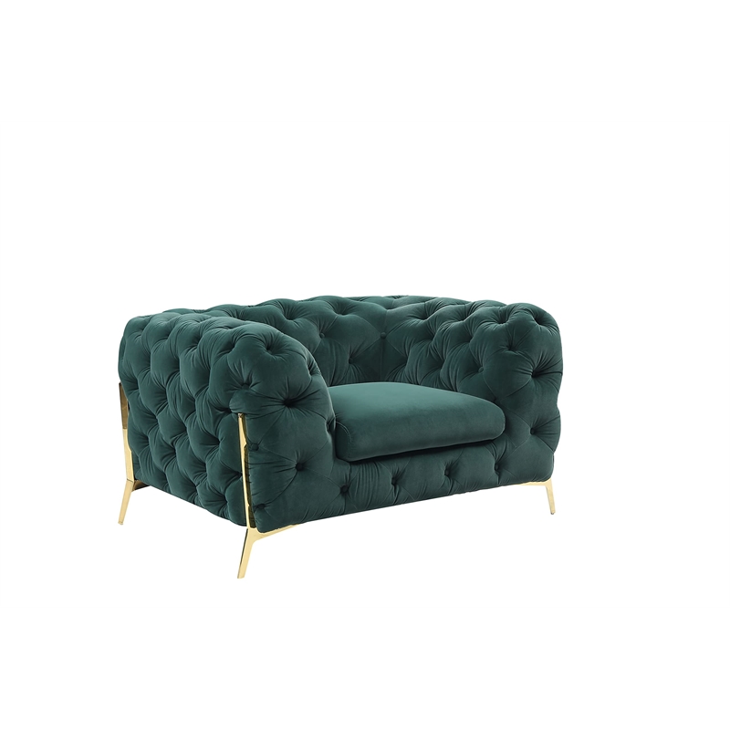 Pemberly Row Transitional Velvet Accent Chair in Emerald Green & Gold