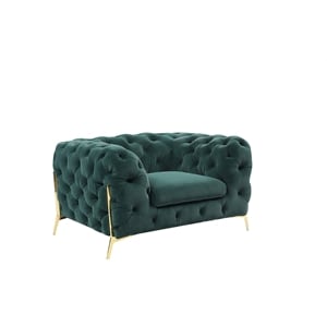 Pemberly Row Transitional Velvet Accent Chair in Emerald Green & Gold