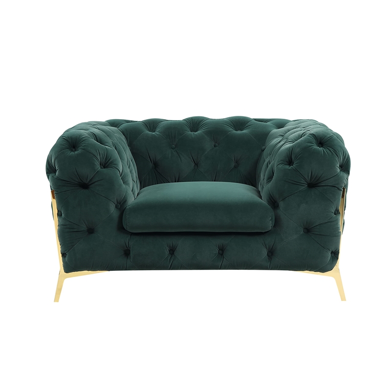 Pemberly Row Transitional Velvet Accent Chair in Emerald Green & Gold