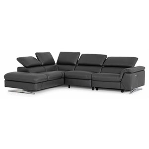 Pemberly Row Eco Leather Left Facing Sectional Sofa with Recliner in Gray
