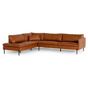Pemberly Row Genuine Leather Left Facing Sectional Sofa in Cognac Brown