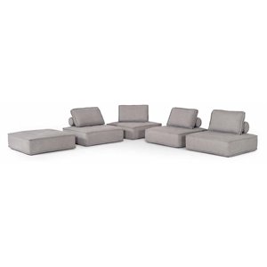 Pemberly Row 5-Piece Modern Fabric Modular Sectional Sofa in Gray Fabric