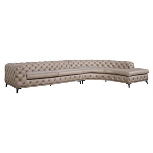 Pemberly Row Contemporary Leather Sectional Sofa with Chaise in Brown
