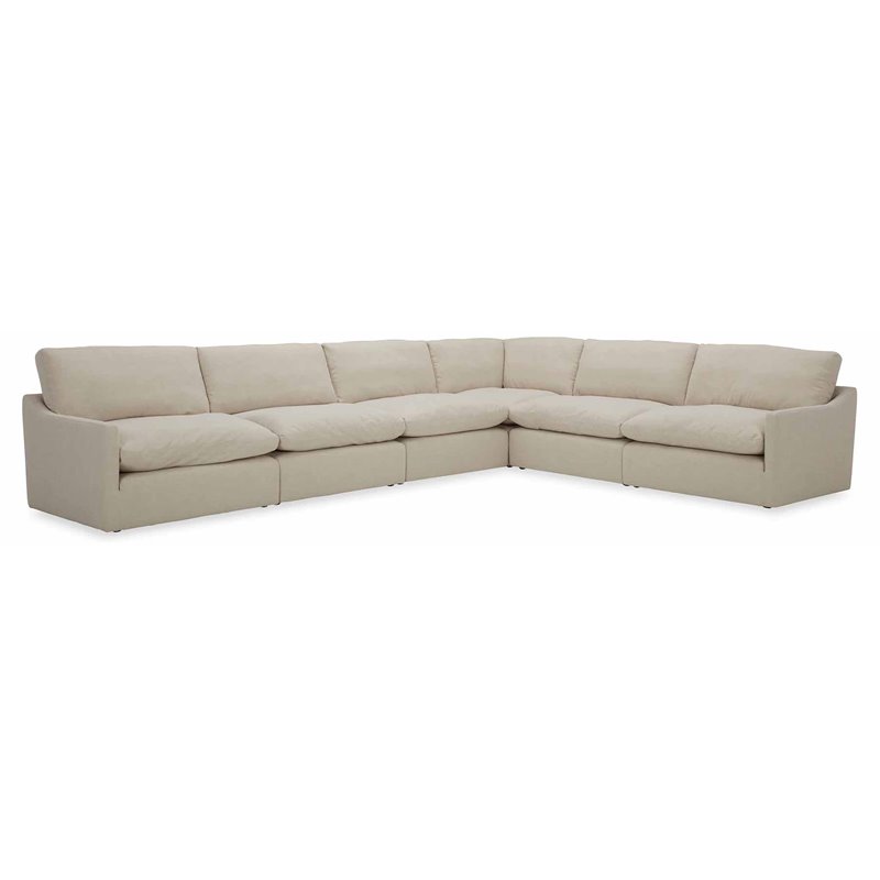 Pemberly Row Modern Fabric Upholstered Sectional Sofa & Ottoman in White
