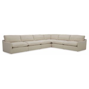 Pemberly Row Modern Fabric Upholstered Sectional Sofa & Ottoman in White