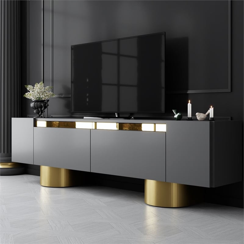 Pemberly Row Anthracite TV Stand with Gold Accents and Storage