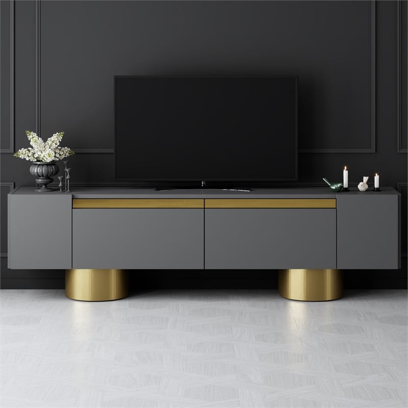 Pemberly Row Anthracite TV Stand with Gold Accents and Storage