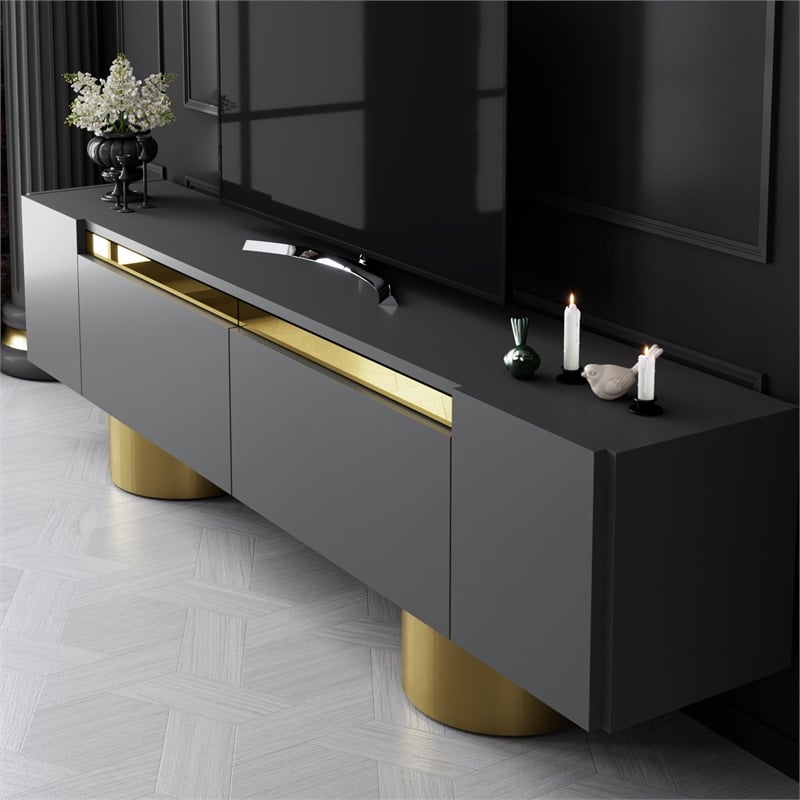 Pemberly Row Anthracite TV Stand with Gold Accents and Storage