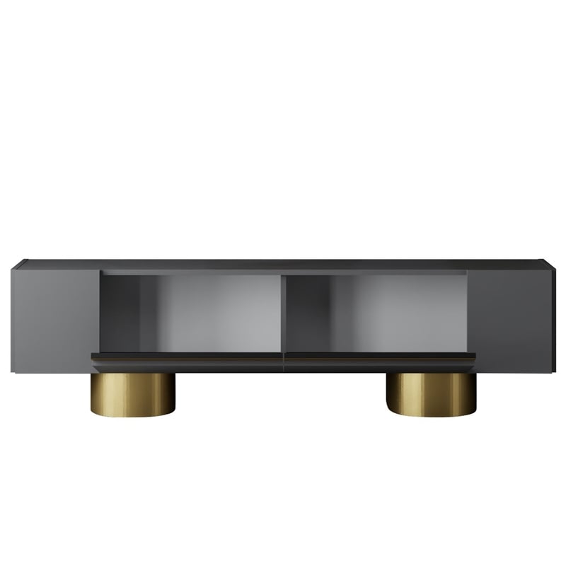 Pemberly Row Anthracite TV Stand with Gold Accents and Storage