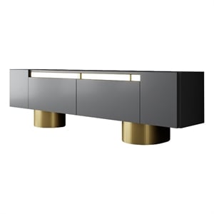 Pemberly Row Anthracite TV Stand with Gold Accents and Storage