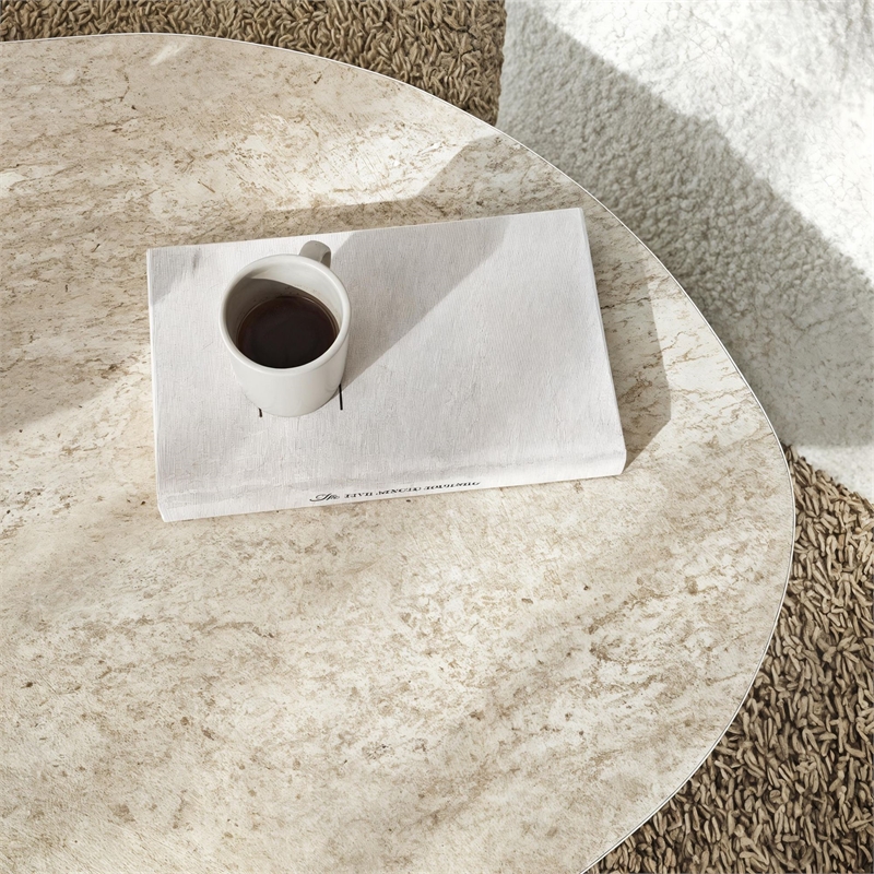 Pemberly Row Rock Coffee Table in Travertine Color Finish