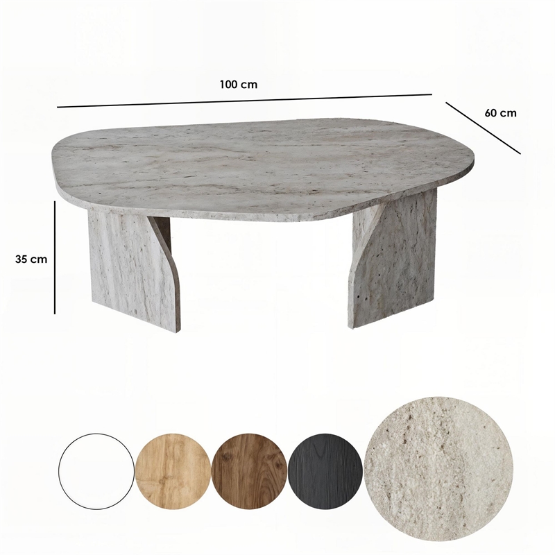 Pemberly Row Rock Coffee Table in Travertine Color Finish