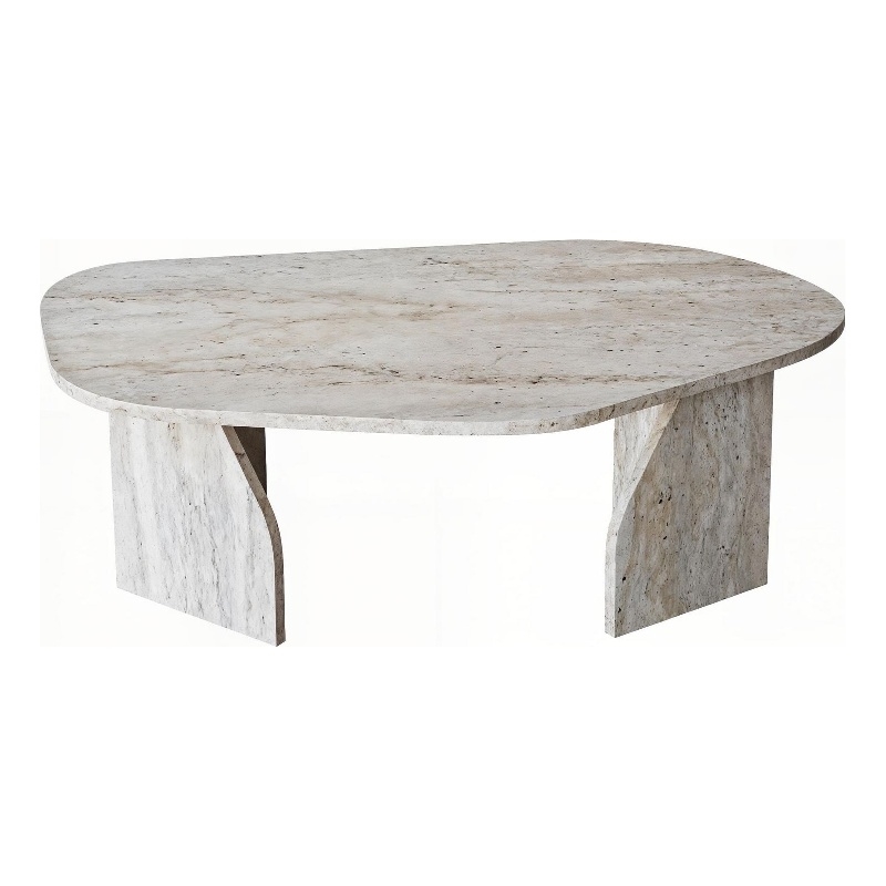 Pemberly Row Rock Coffee Table in Travertine Color Finish