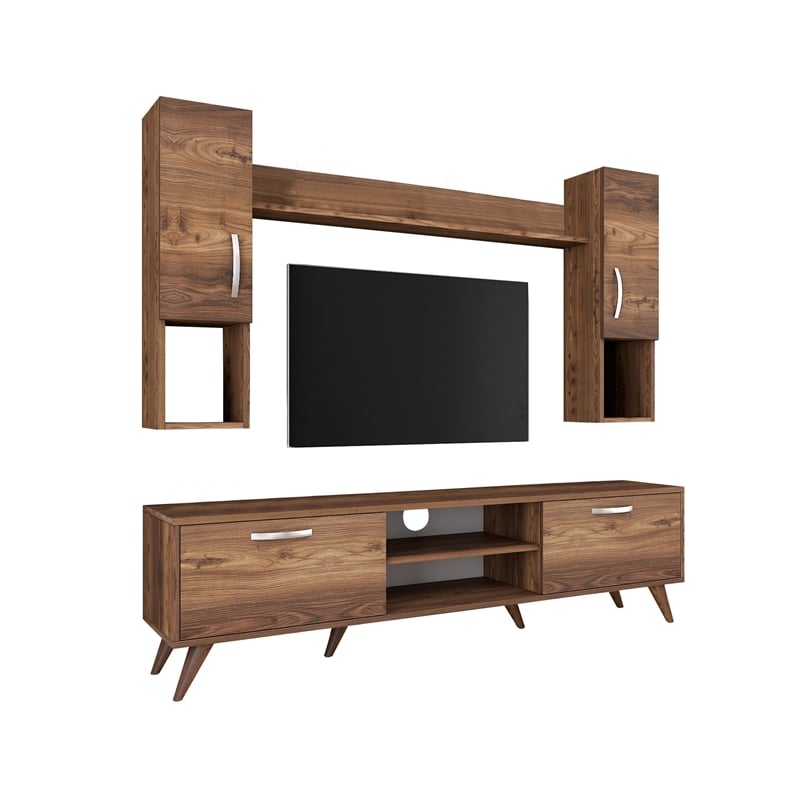 Pemberly Row M27-284 TV Unit in Walnut Finish with Versatile Storage