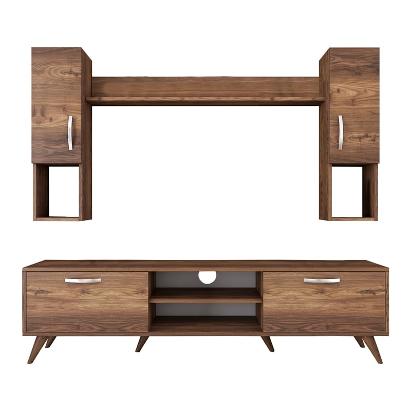 Pemberly Row M27-284 TV Unit in Walnut Finish with Versatile Storage