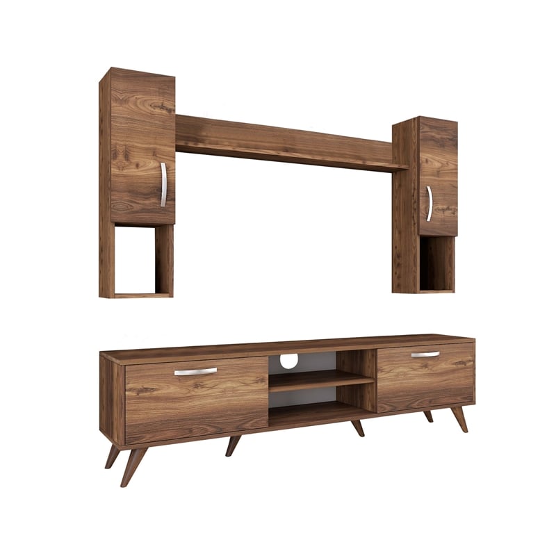 Pemberly Row M27-284 TV Unit in Walnut Finish with Versatile Storage