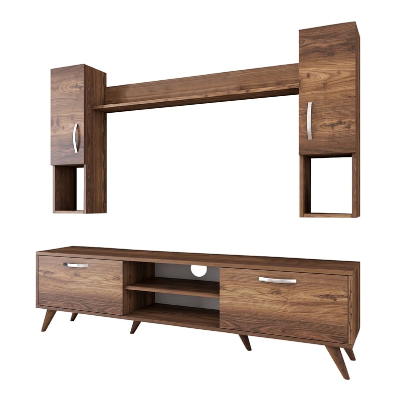 Pemberly Row M27-284 TV Unit in Walnut Finish with Versatile Storage