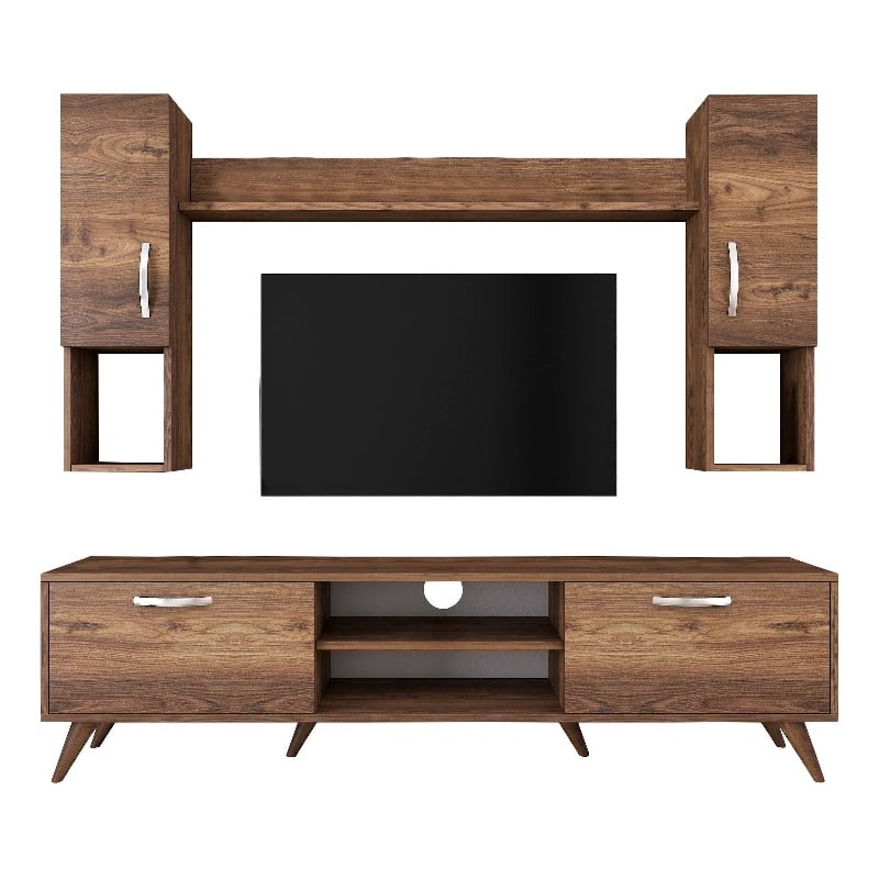 Pemberly Row M27-284 TV Unit in Walnut Finish with Versatile Storage