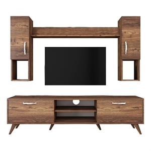 Pemberly Row M27-284 TV Unit in Walnut Finish with Versatile Storage