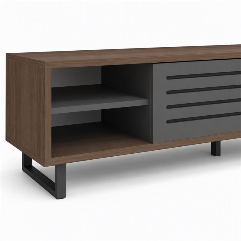 Pemberly Row Eray TV Stand in Walnut and Anthracite with Storage