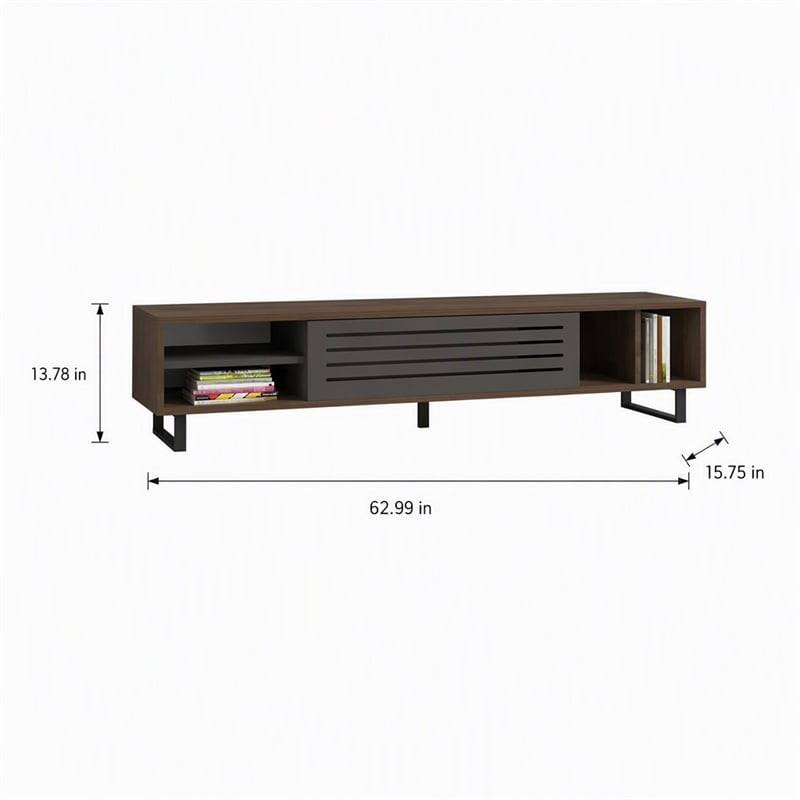 Pemberly Row Eray TV Stand in Walnut and Anthracite with Storage