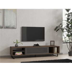 Pemberly Row Eray TV Stand in Walnut and Anthracite with Storage