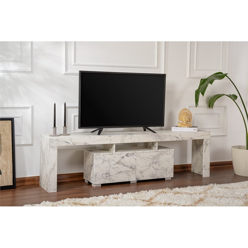 Pemberly Row Enclave TV Stand in Faux Freesia Marble with Storage