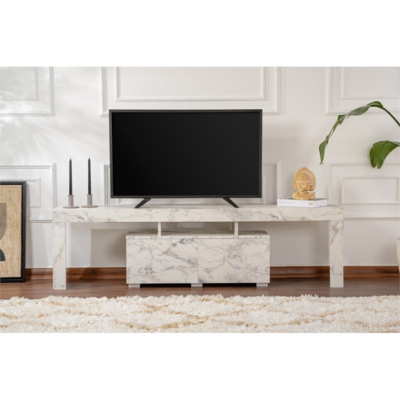 Pemberly Row Enclave TV Stand in Faux Freesia Marble with Storage