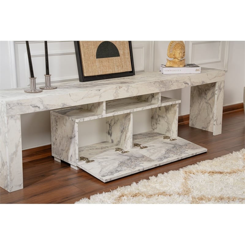 Pemberly Row Enclave TV Stand in Faux Freesia Marble with Storage