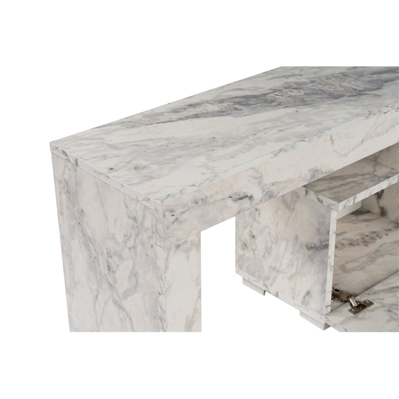 Pemberly Row Enclave TV Stand in Faux Freesia Marble with Storage