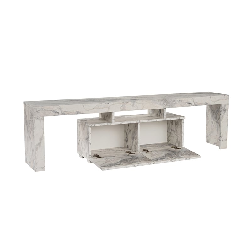 Pemberly Row Enclave TV Stand in Faux Freesia Marble with Storage