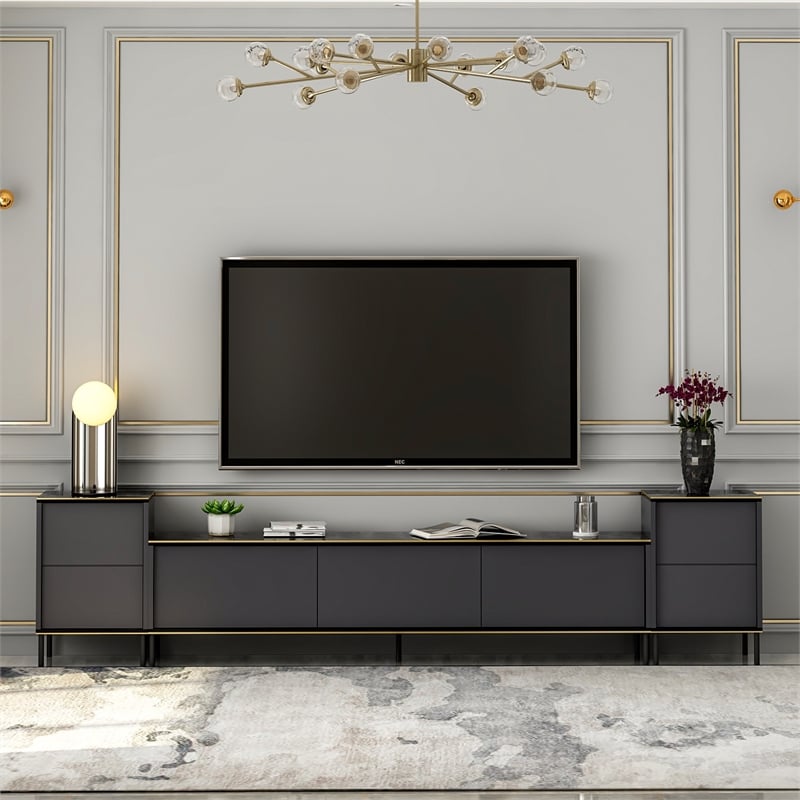 Pemberly Row Modern TV Unit in Anthracite Finish with Storage