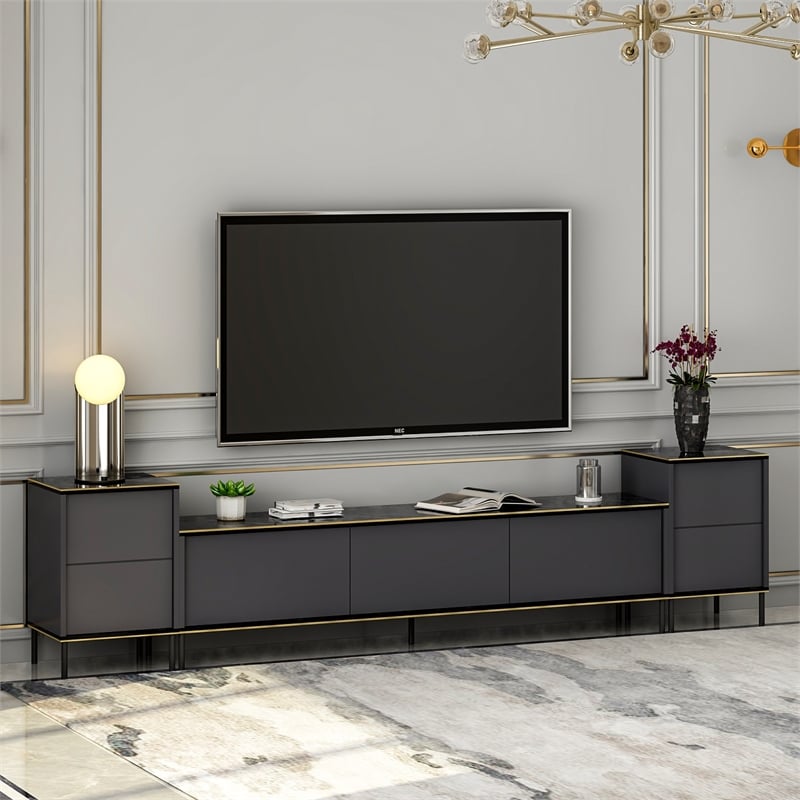 Pemberly Row Modern TV Unit in Anthracite Finish with Storage