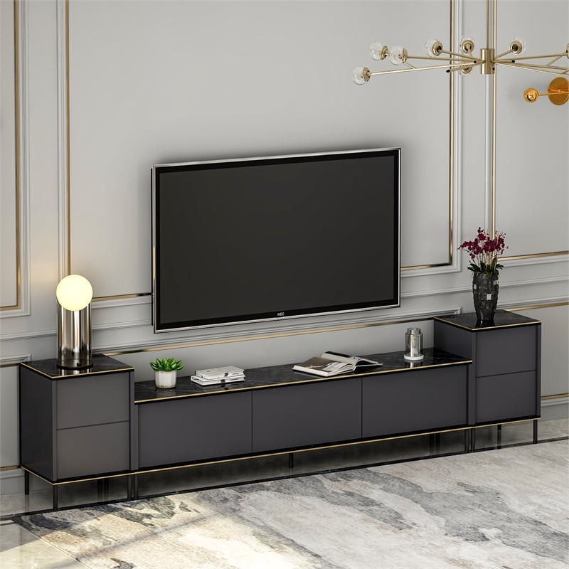 Pemberly Row Modern TV Unit in Anthracite Finish with Storage