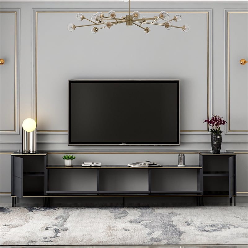 Pemberly Row Modern TV Unit in Anthracite Finish with Storage