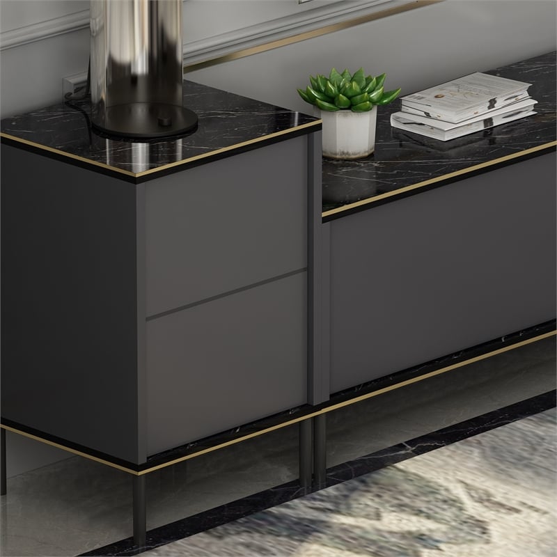 Pemberly Row Modern TV Unit in Anthracite Finish with Storage